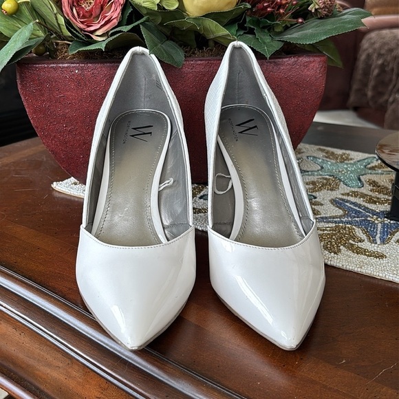 Worthington White Faux Patent Leather Snakeskin Pointed Toe Heels 80s 90s Pumps - Picture 3 of 16
